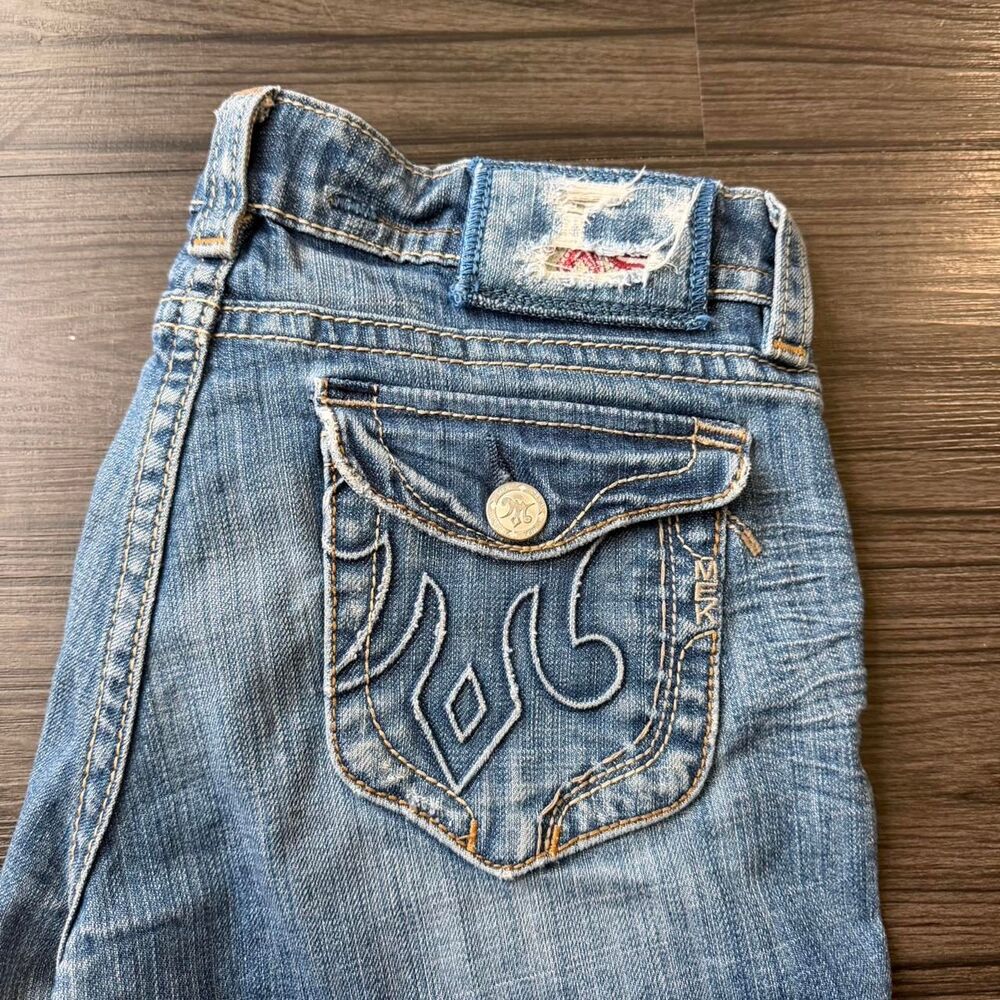 Y2K MEK denim USA blue denim shorts embroidered embellished Size 29
